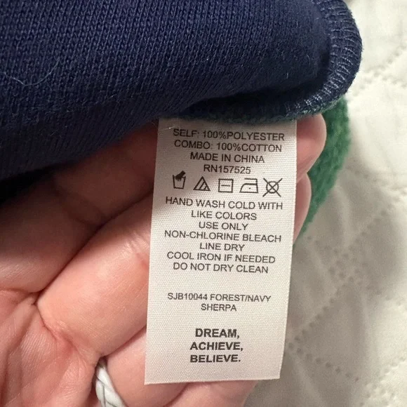 Sincerely Jules for Bandier Navy and Green Cropped Half Zip Sherpa Pullover - Picture 5 of 9